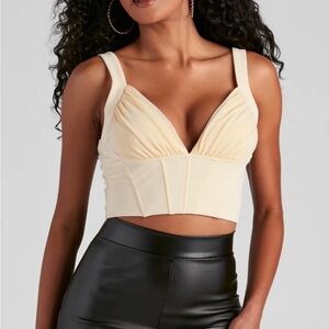 Cream V-Neck Structured Crop Top
